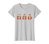Three Wise Monkeys Three Monkeys T-Shirt, Women, Silver Grey, X-Large