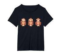 Three Wise Monkeys Three Monkeys T-Shirt, Women's Plus, Black, 4X