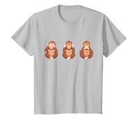 Three Wise Monkeys Three Monkeys T-Shirt, Youth, Silver Grey, 3T