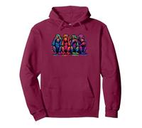 Three Wise Monkeys Urban Graffiti Street Art Style Pullover Hoodie, Adult Unisex, Burgundy, Medium