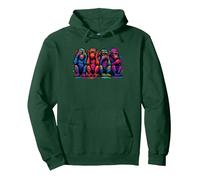 Three Wise Monkeys Urban Graffiti Street Art Style Pullover Hoodie, Adult Unisex, Dark Green, Medium