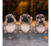 Three Wise Pugs See No Hear No Speak No Evil Figurine Ornament New & Boxed