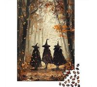 Three Witches 1000 Piece Cardboard Jigsaw Puzzle Autumn Forest for Adults And Family Stress Relief Unique Pattern Home Entertainment 38x26cm/1000pcs