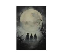 Three Witches Gothic Forest Under Full Moon Canvas Poster Bedroom Decor Landscape Office Room Decor Gift 8" L X 12" W