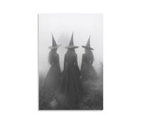 Three Witches in Fog Gothic Wall Art Fantasy Black And White Witchcraft Poster Mysterious Halloween-Inspired Dark Aesthetic Print for Occult Lovers And Spooky Room Gift 12x18inch(30x45cm) Unframe