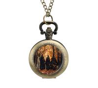 Three Witches in The Forests Witchy Pocket Watch Vintage Quartz Pocket Watches with Chain for Men Women Coppery-Style