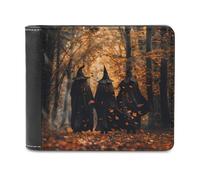 Three Witches in The Forests Witchy PU Leather Wallets Stylish Bifold Wallet Slim Front Pocket Credit Card Holder for Women Men