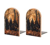 Three Witches in The Forests Witchy Wood Bookends Non-Skid Book Stand Book Ends Book Holders Book Stopper for Home Office