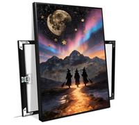 Three Witches Silhouette with Brooms Under Full Moon Canvas Wall Art Moody Gothic Oil Painting for Dark Academia Decor Indoor Decor for Home Offices Living Room Bedroom Farmhouse Framed Ready to Hang