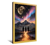 Three Witches Silhouette with Brooms Under Full Moon Canvas Wall Art Moody Gothic Oil Painting for Dark Academia Decor Indoor Decor for Home Offices Living Room Bedroom Farmhouse Framed Ready to Hang