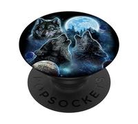 Three Wolf Howling and Moon PopSockets Adhesive PopGrip