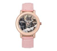 Three Wolf in Snows Day Women's Wrist Watch Fashion Alloy Quartz Watch with Strap Easy to Read