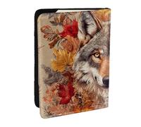 Three Wolves are in The Maple Leaf Printed Passport Holder,Travel Pu Leather Passport Cover Case Organiser for Men Women,6.5 Inch