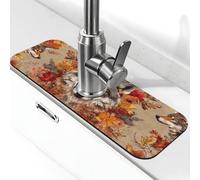 Three Wolves are in The Maple Leaf Sink Splash Guard Faucet Mat, Kitchen Faucet Suction Pad,Faucet Handle Drip Catcher Tray Drying Mat for Bathroom (15" X 5.5" )