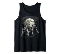 Three Wolves Howling at a Full Moon Art Alpha Wild Men Women Tank Top