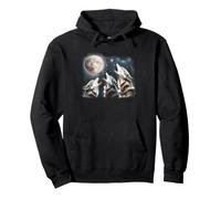 Three Wolves Howling at Full Moon Wildlife Art Pullover Hoodie