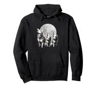 Three Wolves Howling at Full Moon Wildlife Art Pullover Hoodie