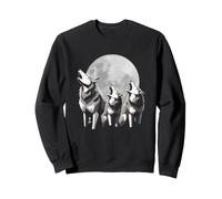 Three Wolves Howling at Full Moon Wildlife Art Sweatshirt
