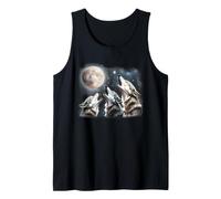 Three Wolves Howling at Full Moon Wildlife Art Tank Top