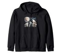 Three Wolves Howling at Full Moon Wildlife Art Zip Hoodie