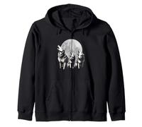 Three Wolves Howling at Full Moon Wildlife Art Zip Hoodie