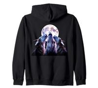 Three Wolves Howling At The Full Moon Night Pack Zip Hoodie