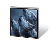 Three Wolves Howling at The Moon Cute Button Pins Square Badge Cool Personalised Pattern Brooches for Bag Hat