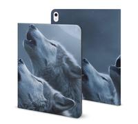 Three Wolves Howling at The Moon Printed Tablet Case with Pencil Holder Unisex Slim TPU Protective Cover Compatible with iPad 2020/Pro 2020/Pro 2021/Air4/Air5