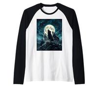 Three Wolves Howling At The Moon Realistic Wolf Pack Raglan Baseball Tee
