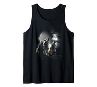 Three Wolves Howling Full Moon Pack Wildlife Art Tank Top