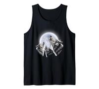 Three Wolves Howling Full Moon Pack Wildlife Art Tank Top
