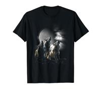 Three Wolves Howling Full Moon Pack Wildlife Art Value Graphic T-Shirt, Men, Black, S