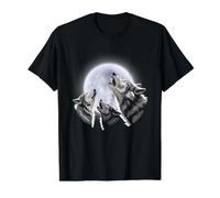 Three Wolves Howling Full Moon Pack Wildlife Art Value Graphic T-Shirt, Men, Black, XL