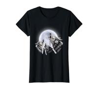 Three Wolves Howling Full Moon Pack Wildlife Art Value Graphic T-Shirt, Women, Black, XL