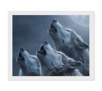 Three Wolves Howling to Moon Diamond Art Painting Picture Crafts