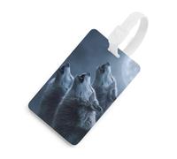 Three Wolves Howling to Moon Travel Luggage Tags for Suitcases Leather