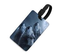 Three Wolves Howling to Moon Travel Luggage Tags for Suitcases Leather