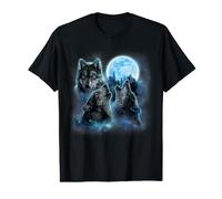Three Wolves Howling Under ICY Full Moon Gray Wolf Value Graphic T-Shirt