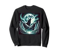 Three, Wolves Howling Under Mystic Full, Moon Art Sweatshirt
