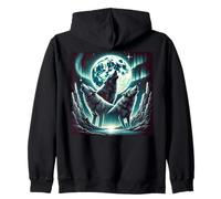 Three, Wolves Howling Under Mystic Full, Moon Art Zip Hoodie