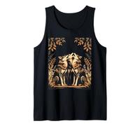 Three Wolves Illustration with Autumn Leaves Tank Top