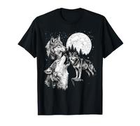 Three Wolves Under Full Moon Wildlife Nature T-Shirt