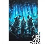 Three Wolves Under Northern Lights 1000 Piece Jigsaw Puzzle Paper for Adults Aurora Night Scenery Relaxing Gift Family Focus Home Decor 38x26cm/1000pcs
