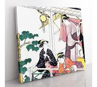 Three Women on a Balcony by Torii Kiyonaga Asian Japanese Canvas Wall Art Print Ready to Hang, Framed Picture for Living Room Bedroom Home Office Décor, 35x35 cm (14x14 Inch)