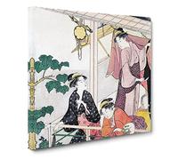 Three Women on a Balcony by Torii Kiyonaga Asian Japanese Canvas Wall Art Print Ready to Hang, Framed Picture for Living Room Bedroom Home Office Décor, 14x14 Inch (35x35 cm)