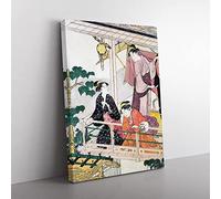 Three Women On A Balcony By Torii Kiyonaga Asian Japanese Canvas Wall Art Print Ready to Hang, Framed Picture for Living Room Bedroom Home Office Décor, 76x50 cm (30x20 Inch)