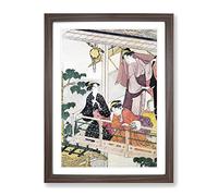 Three Women On A Balcony By Torii Kiyonaga Asian Japanese Framed Wall Art Print, Ready to Hang Picture for Living Room Bedroom Home Office Décor, Walnut A4 (34 x 25 cm)