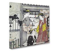 Three Women on a Veranda by Chobunsai Eishi Asian Japanese Canvas Wall Art Print Ready to Hang, Framed Picture for Living Room Bedroom Home Office Décor, 20x20 Inch (50x50 cm)