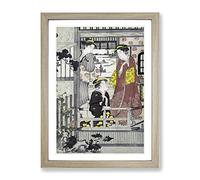Three Women On A Veranda By Chobunsai Eishi Asian Japanese Framed Print | A4 Oak Framed Wall Art | Ready to Hang | Asian Nature Picture | Living Room Bedroom Lounge Office