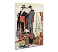 Three Women With A Child By Torii Kiyonaga Asian Japanese Canvas Wall Art Print Ready to Hang, Framed Picture for Living Room Bedroom Home Office Décor, 20x14 Inch (50x35 cm)